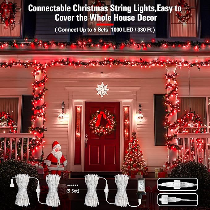 JMEXSUSS Red Christmas Lights Clear Wire, 66ft 200 LED Red Christmas String Lights Outdoor Indoor Plug in, 8 Modes Red String Twinkle Fairy Lights for Room Party Tree Decorations