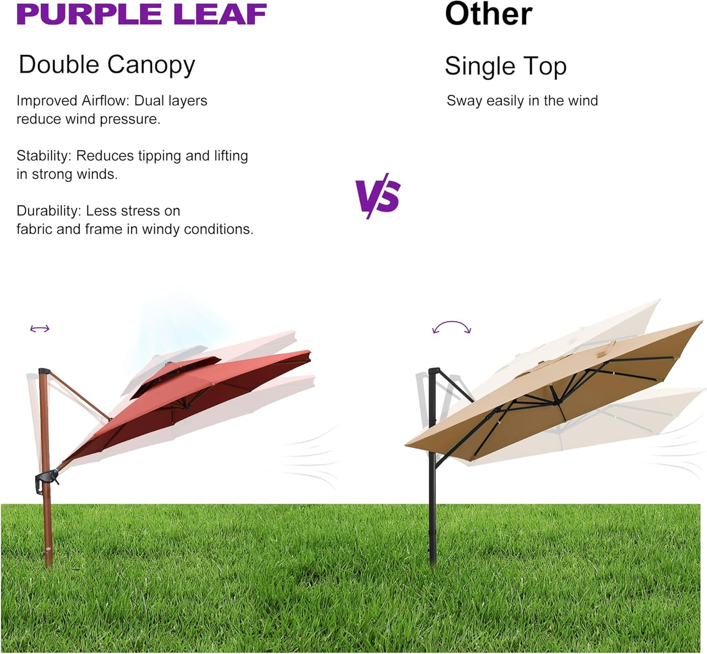 PURPLE LEAF 11ft Patio Umbrella Outdoor Round Umbrellas Large Cantilever Umbrella Windproof Offset Umbrellas Heavy Duty Sun Umbrella for Garden Deck Pool Patio, Brick Red