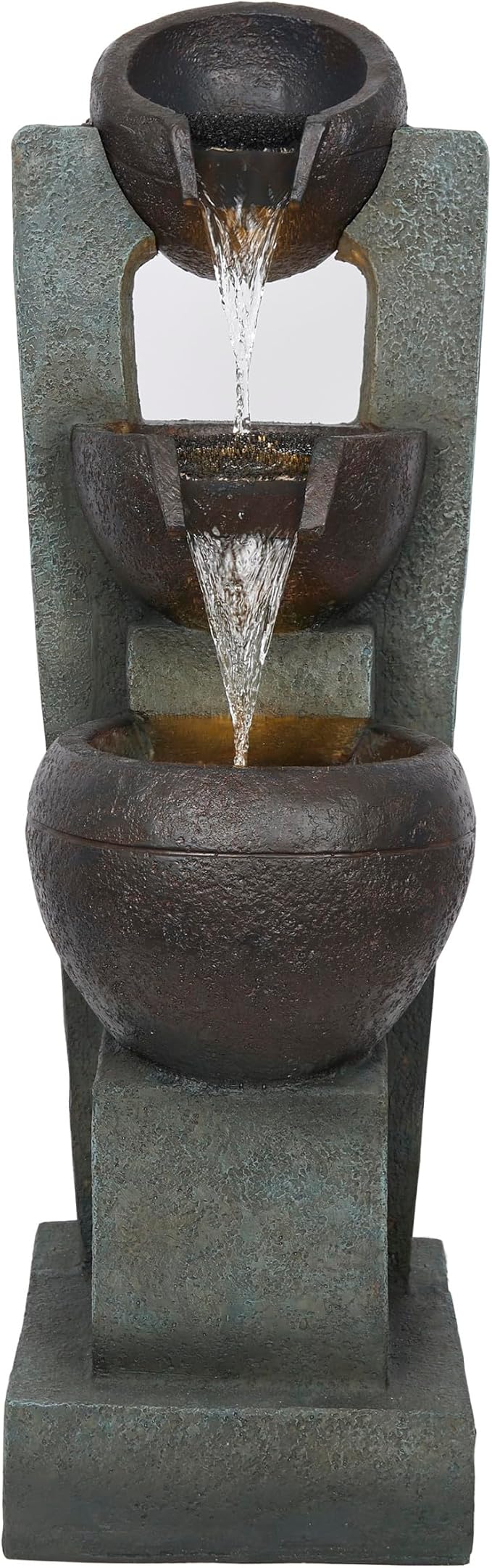 Alpine Corporation TZL400 34" 3 Tier Basin Cascading Fountain with LED Lights, Elegant Outdoor Water Feature for Garden, Patio, Yard & Outdoor Spaces, Relaxing Waterfall Fountain, Gray