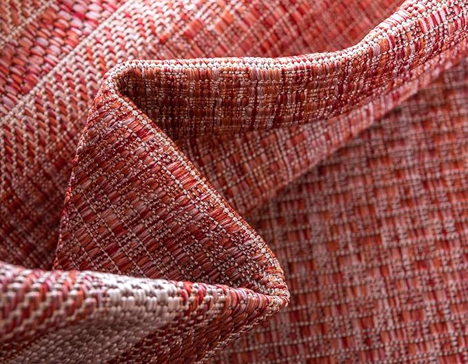 Unique Loom Outdoor Border Collection Area Rug - Soft Border (7' 10" x 11' 4" Rectangle, Rust Red/ Ivory)