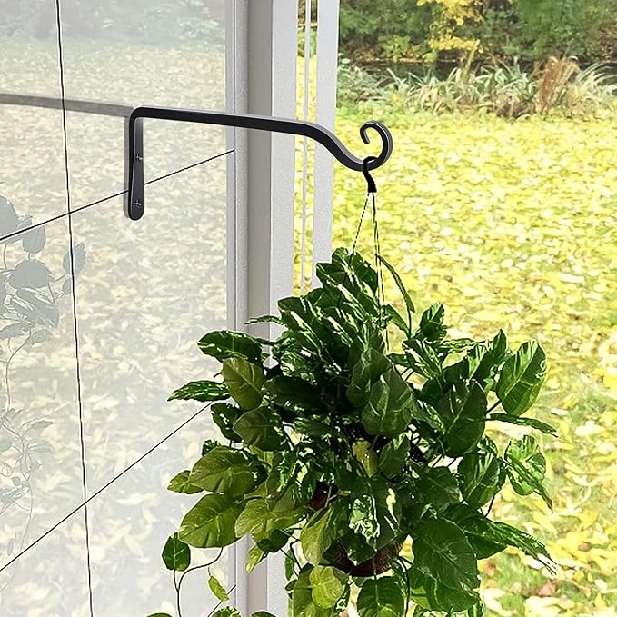 Gtongoko 2 Pack 10 Inch Plant Hangers Outdoor Metal Hanging Plant Bracket Bird Feeder Wall Hooks for Hanging Flower Basket, Wind Chimes, Solar Lanterns, Black