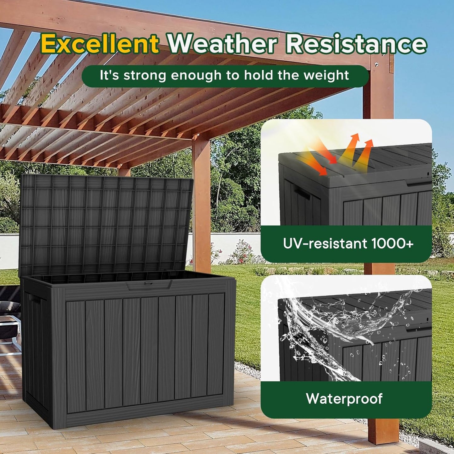 45 Gallon Waterproof Large Resin Deck Box Indoor/Outdoor Lockable Storage Container and Seating for Garden, Pool, and Patio (45 Gallon, Black)