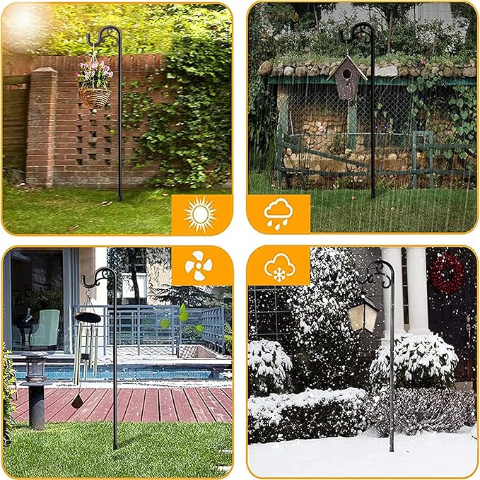 Shepards Hooks for Outdoor, 60 Inch Adjustable Shepherds Hook for Bird Feeders for Outside (2pcs), Heavy Duty Humming Bird Stand Feeder Pole, Metal Garden Hooks Hanger for Outdoor Décor