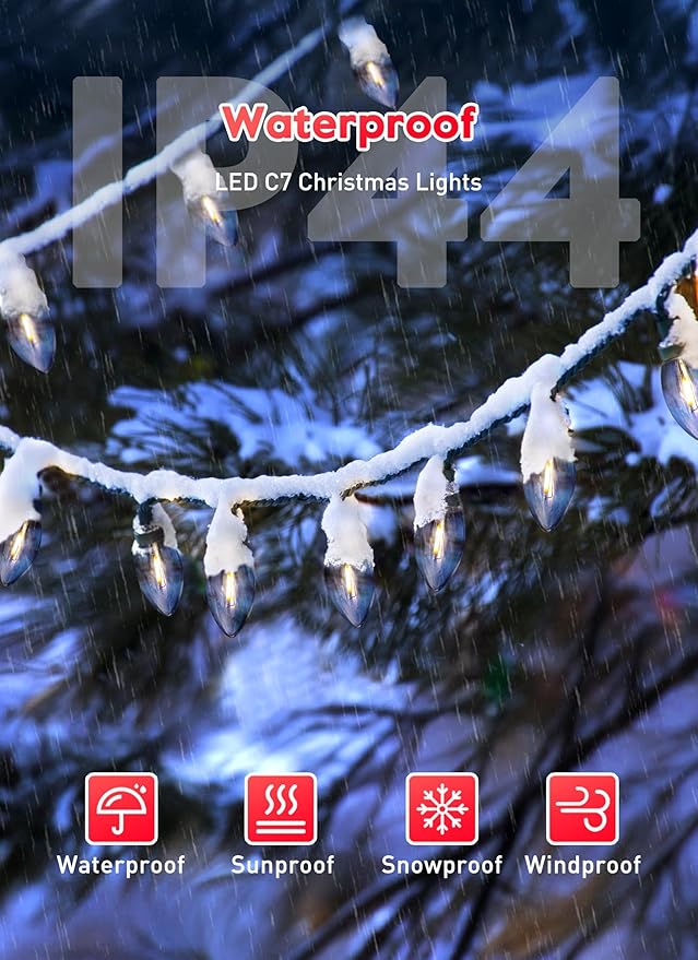 50FT C7 LED Christmas Lights, Outdoor Vintage String Lights with 52 Bulbs(2 Spare), Commercial Hanging Christmas Lights for Xmas Holidays Roofline Patio Garden Party Wedding Decor