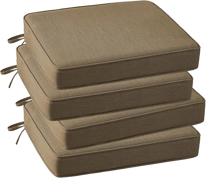 Outdoor Sunbrella Square Corner Seat Cushion, 18.5"x16"x3", Set of 4, Non Slip Seat Cushion Pads with Removable Cover for Patio Furniture, Garden Yard Lawn, Specrtum Caribou