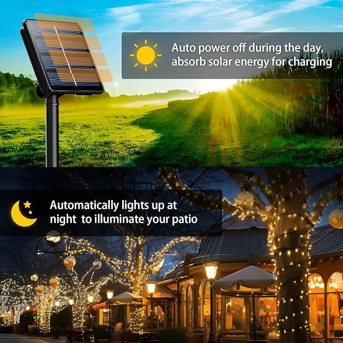 2 Pack Solar String Lights Outdoor, 200 LED Extra-Long 78 FT Solar Lights Outdoor with 8 Lighting Modes, IP65 Waterproof for Garden, Patio, Xmas, Balcony, Wedding, Party (Warm White)