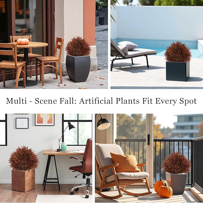 24" Artificial Cedar Topiary Ball Bushes, Set of 2 UV Resistant Fake Trees Outdoor Shrubs with Stake, Weatherproof Faux Plants for Planter, Front Porch, Garden, Yard, Patio Fall Decor