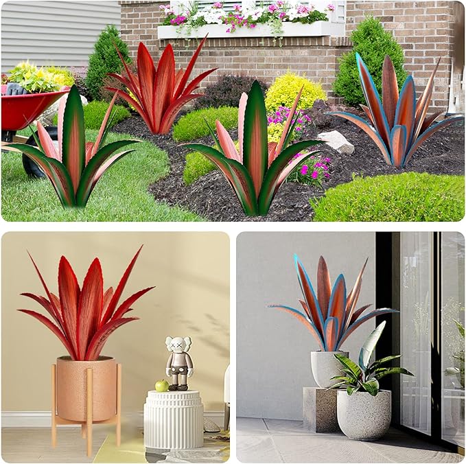 Enlarge thickened Wind Resistant Metal Agave Garden Art Metal Plant Country Garden Sculpture Statue Outdoor decoration Agave Metal Plant Courtyard Garden Lawn Ornament Gift (1, 12 Leaves blue)