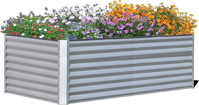 Domi Galvanized Raised Garden Bed, Outdoor Planter Garden Boxes Large Metal Planter Box for Gardening Vegetables Fruits Flowers, Silvery (6x3x2ft)