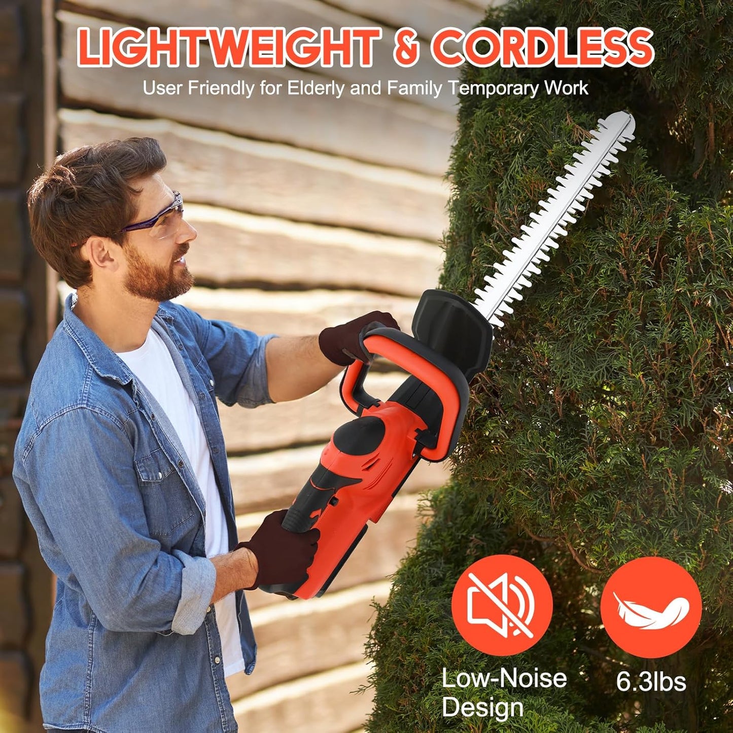 ALSO GO 22’’ Cordless Hedge Trimmer, 21V Electric Shrub Trimmer, Bush Trimmer Cordless with 2 PCS 3.0Ah Rechargeable Battery and Charger, Electric Handheld Bush Clipper for Garden, Lawn