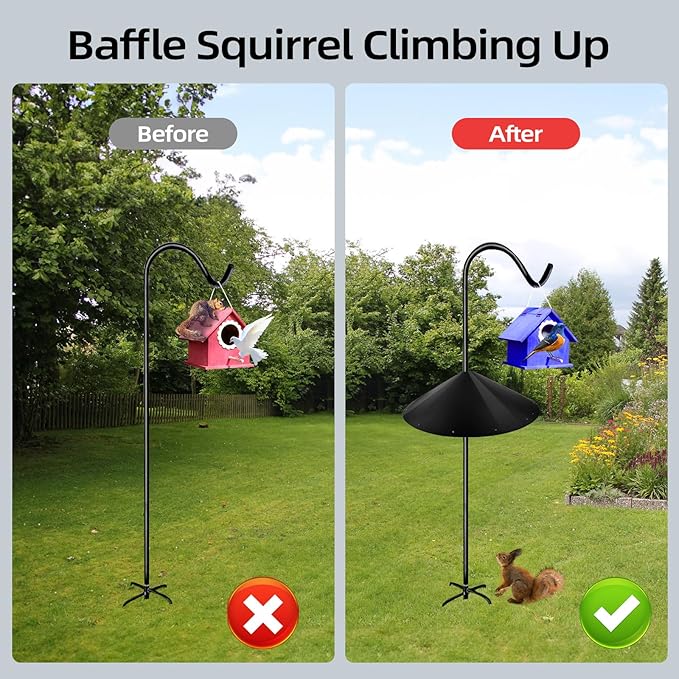 24-inch Large Outdoor Squirrel Baffles for Bird Feeders Pole, Baffle with Metal Frame, Squirrel Guard for Bird Houses, Two Way Use, Black Color