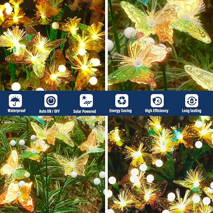 TONULAX Solar Firefly&Butterfly Garden Lights - Outdoor Light for Yard Decoration, Larger Solar Panel, Waterproof LED Garden Lights for Pathway&Holiday Decor (2pack)