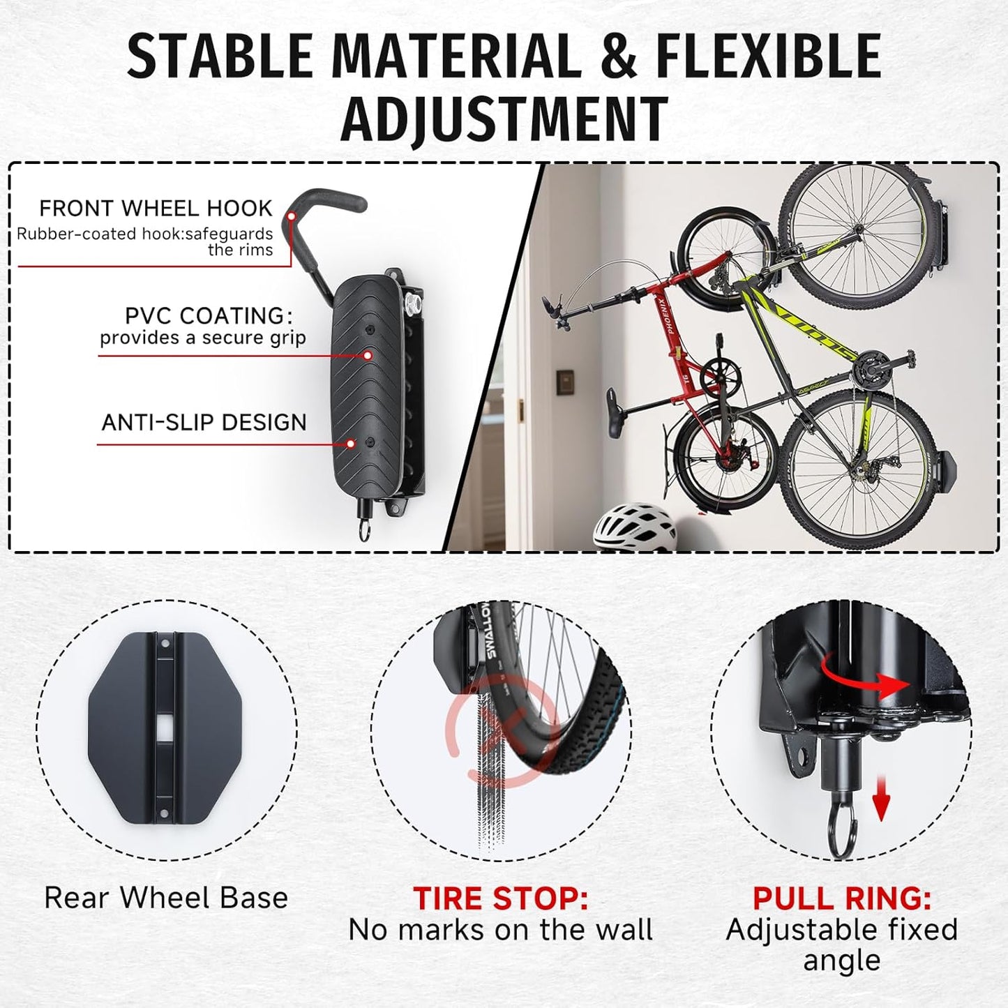 Bike Rack Garage,Bike Wall Mount, 150° Swivel & Space-Saving Vertical Bike Hangers for Storage, Sturdy Bike Stand Holds Up to 66lbs, Easy to Install, 1 Pack