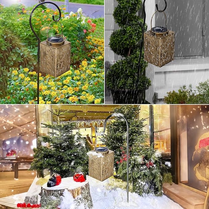 2 Pack Solar Lanterns Outdoor Waterproof - Metal Solar Garden Lights for Patio Porch Yard Garden Decor, Christmas Birthday Gifts for Women Mom Men (Dragonfly)
