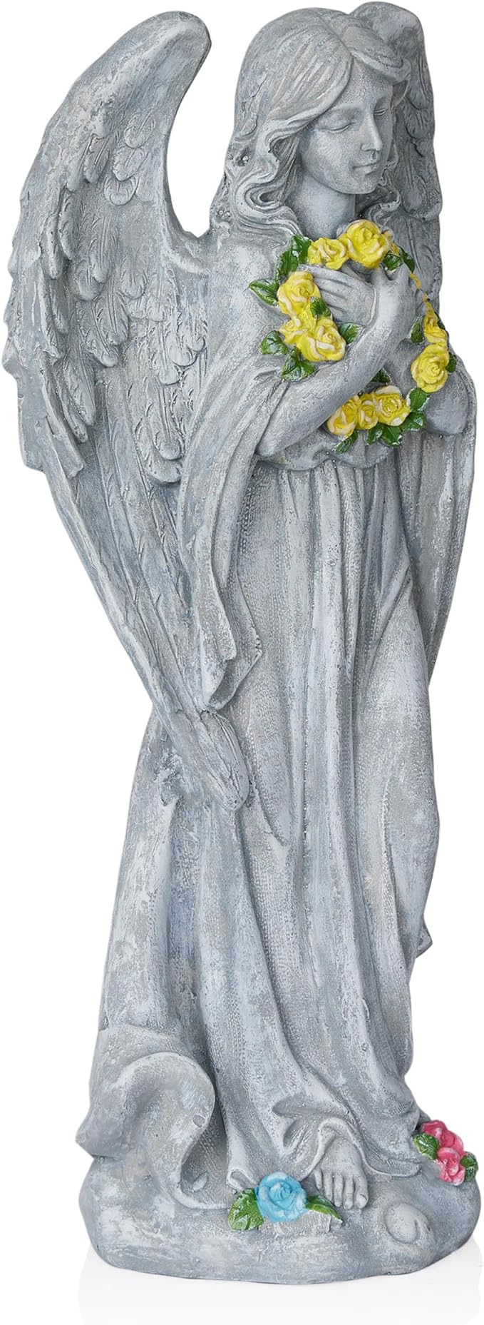 Alpine Corporation MCC832 Angel with Yellow Flower Wreath Statue, Meaningful Décor for Garden, Patio, & Lawn, 29" H, Multicolor