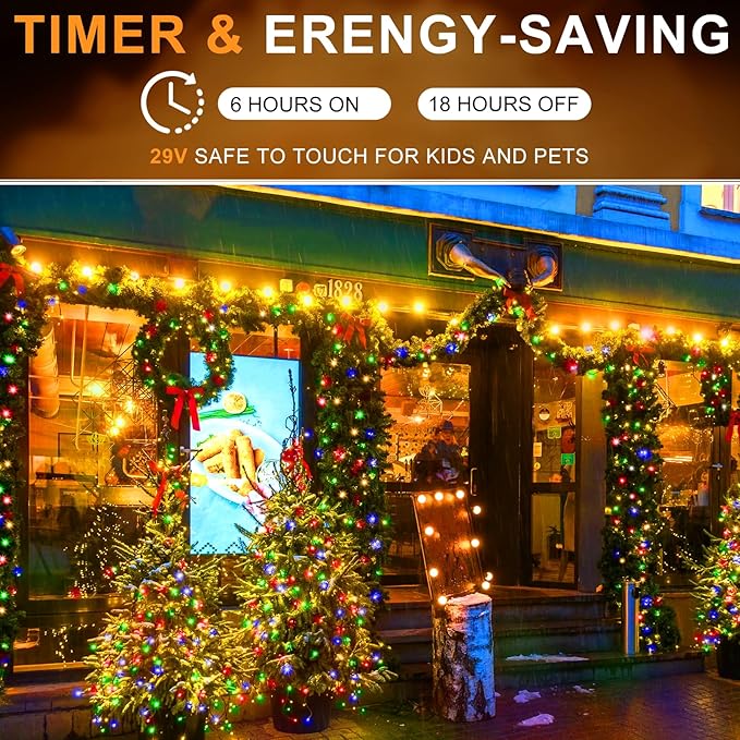KNONEW 600FT 1500 LED Christmas String Lights Outdoor Green Wire Fairy Light 8 Modes & Timer Plug in Waterproof for Xmas Yard Tree Wedding Party Holiday Decorations(Multicolor)