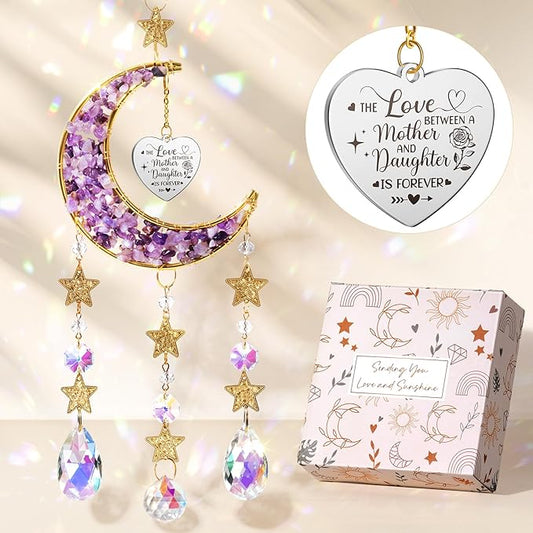 Best Mom Gifts, from Daughter Kids, Mom Birthday Gifts for Mother-in-Law Christmas Mom Gift-Mom Moon Crystal Suncatcher for Indoor Window Hanging Decor New Mom Gifts for Women Wife