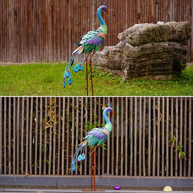Nacome Metal Peacock Statues for Garden Decor: Outdoor Sculptures Clearance Lawn Ornaments for Patio Balcony Front Backyard - Unique Gifts for Grandma Mom