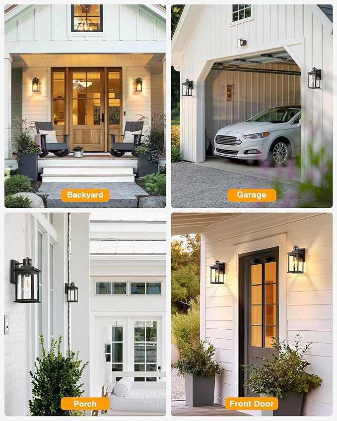 VIANIS Motion Sensor Porch Light, Black Outdoor House Lights Dusk to Dawn, Waterproof Outdoor Light Fixtures Lantern for Garage, Porch, House, Patio, Doorway,Weather Resistant,Hardwired, Non-Solar