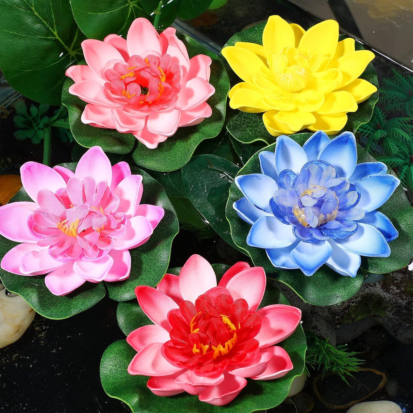 Artificial Floating Lotus Flower Water Lily Pads EVA Lotus Flower Water Lily Pads Leaves 5pcs for Pond Decoration