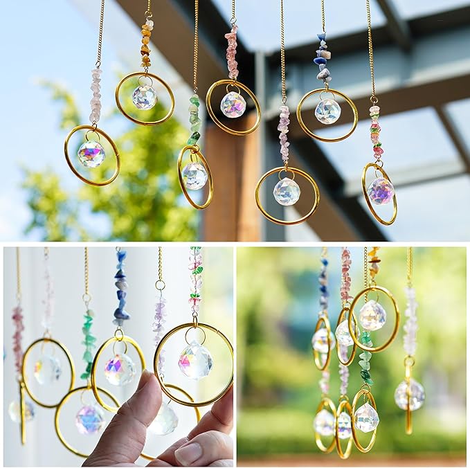 7PCS Crystal Suncatchers Rainbow Maker Healing Crystals for Window Prism Balls Indoor Outdoor Hanging Ornament Pendant Decor for Home, Garden, Wedding, Christmas