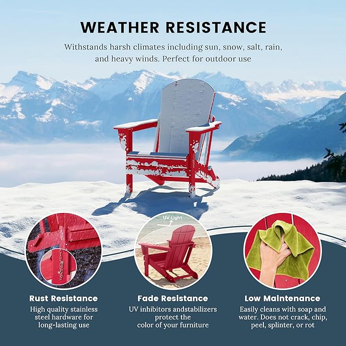 Westin Outdoors Laguna WO Home Furniture Adirondack Chair 4 PC Set Classic Outdoor Patio Folding Chair for Bon Fire Pit Lawn Backyard Beach Plastic Weather-Resistant (Red)
