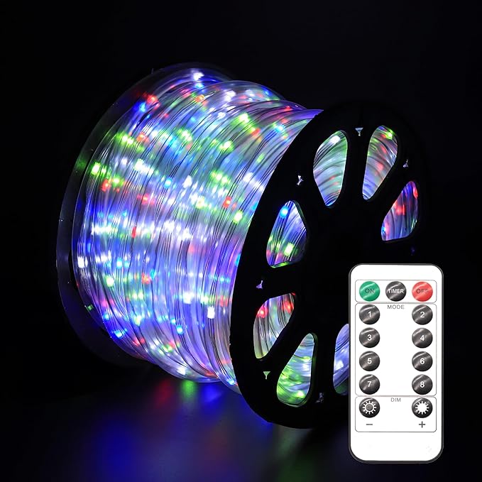 LED Rope Lights for Outside 100Ft Waterproof LED Rope Lighting 429 LEDs 110V 8 Modes Remote Control Timer Christmas Rope Lights for Outdoor Party Holiday Garden Decoration (Multicolor)
