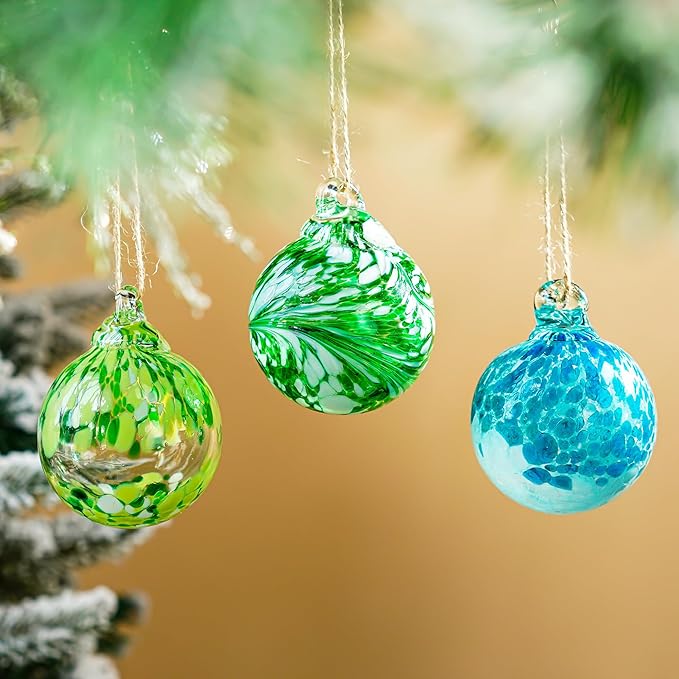 3pcs Hand Blown Glass Gazing Balls Blown Glass Christmas Ornament Balls Hanging Friendship Balls for Home Window Outdoor Garden Patio Decor