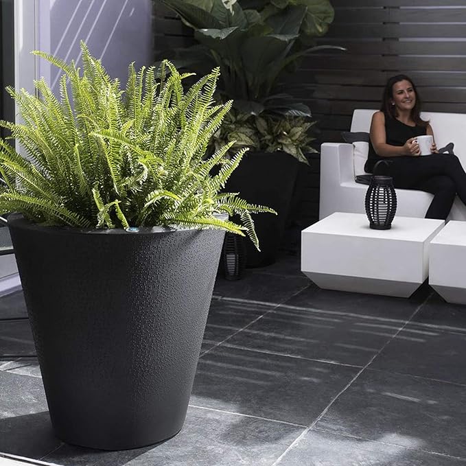 Crescent Garden Dot TruDrop Indoor/Outdoor Planter, Self-Watering Plant Pot, 16 Inches, (Caviar Black)
