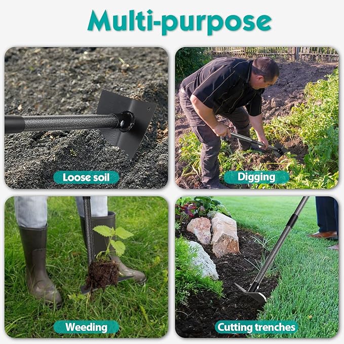 Hoe Garden Tool,Triangle Gardening Hoe with Sharp Blade for Digging,Weeding,Cutting and Loosing Soil,60 Inch Adjustable Length Metal Handle…