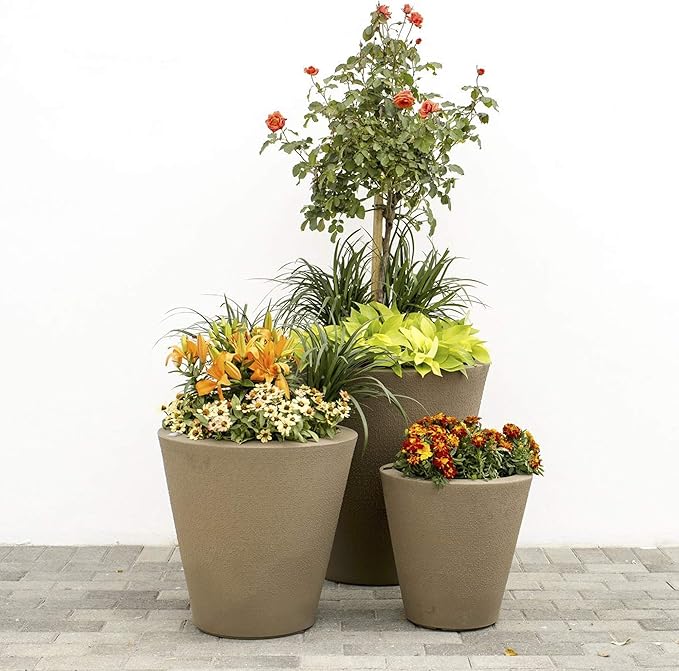 Crescent Garden Dot TruDrop Indoor/Outdoor Planter, Self-Watering Plant Pot, 26 Inches, (Mocha)