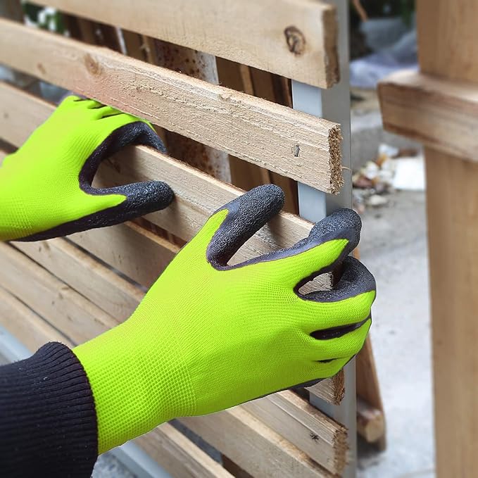 Evridwear Crinkle Latex Rubber Hand Coated Safety Work Gloves for Men Women General Multi Use Construction Warehouse Gardening Assembly Landscaping (XL-Size) Lime 120 Pairs Pack