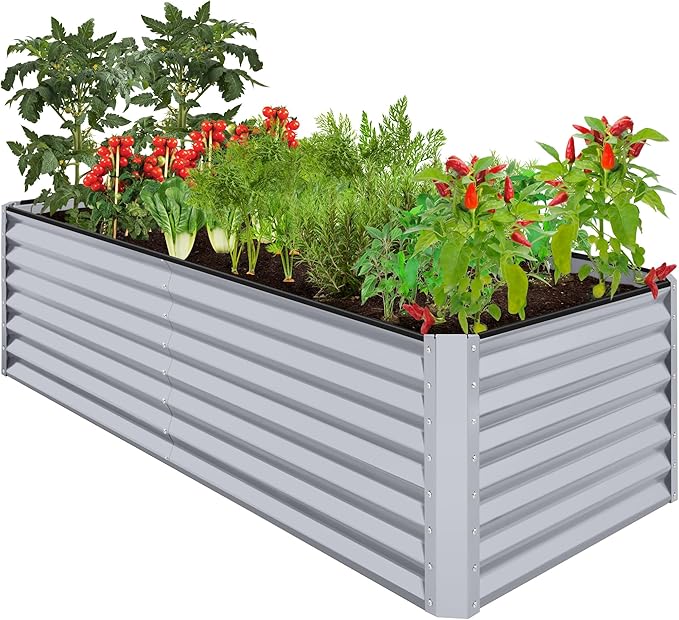 Best Choice Products 8x4x2ft Outdoor Metal Raised Garden Bed, Deep Root Planter Box for Vegetables, Flowers, Herbs, and Succulents w/ 478 Gallon Capacity - Moonlight Gray