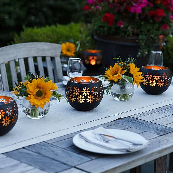 5.4” 4-Pack Decorative Metal Solar Patio Light with Flickering Flame, Waterproof Dusk-to-Dawn Garden Lantern, Matte Black