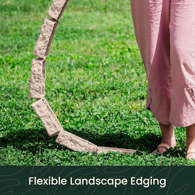 Beuta Landscape Edging | Garden Edging Border | Faux Stone Bricks for Lawn edging, Flower beds, Pathways & Yard Edging– 40 Packs | Each Section Has 6 Bricks 48"L x 4"W x 2.25"H |120 Spikes|Cobblestone