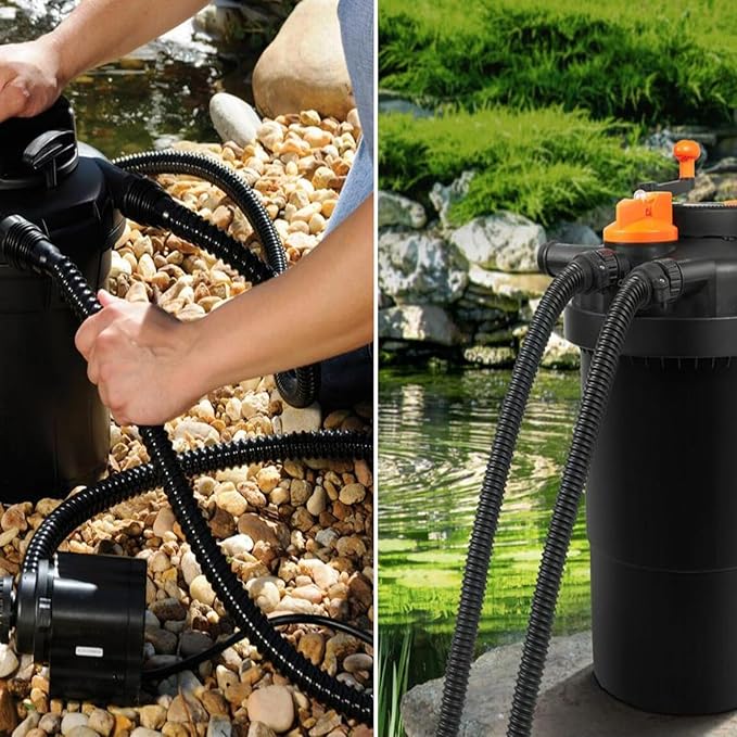 Pond Tubing 3/4” × 20ft- Black Corrugated Flexible PVC Hose, Kinkproof & Strong for Garden Ponds, Waterfall Sump Pump Pond Hose
