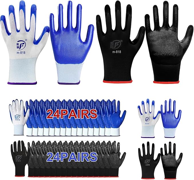 48 Pairs Garden Gloves for Women Men Breathable Rubber Coated Yard Safety Work Thorn Proof Work Gloves