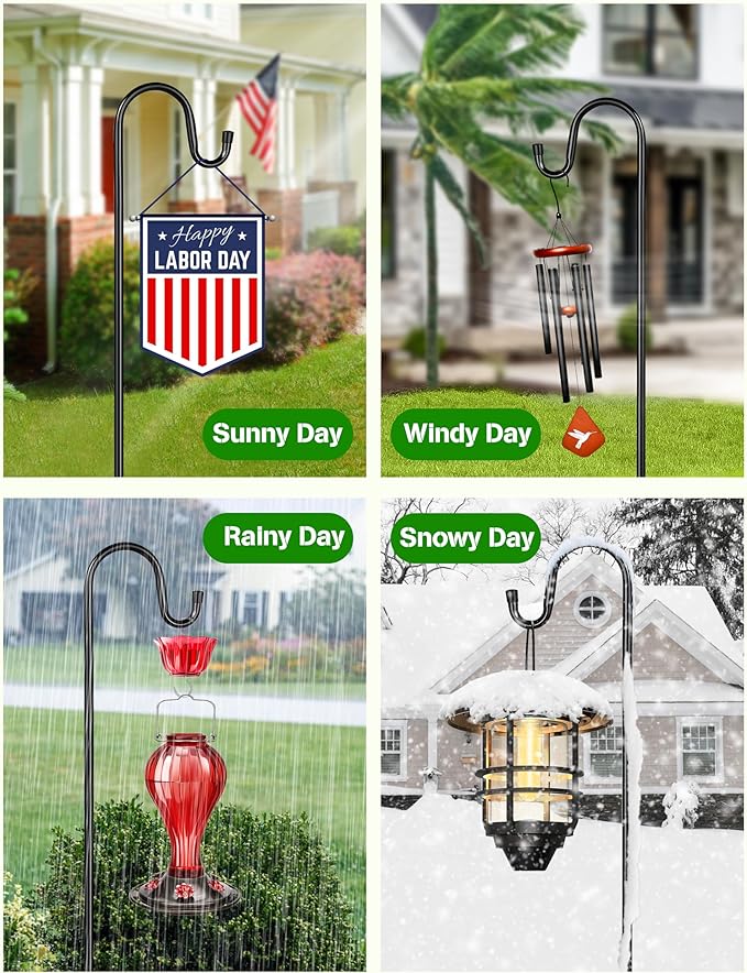 XDW-GIFTS Bird Feeder Pole for Outdoor, 45 Inch Shepherds Hooks Heavy Duty Garden Pole for Hanging Plant Basket, Solar Light Lanterns, Garden Plant Hanger Stands with 5 Base Prongs
