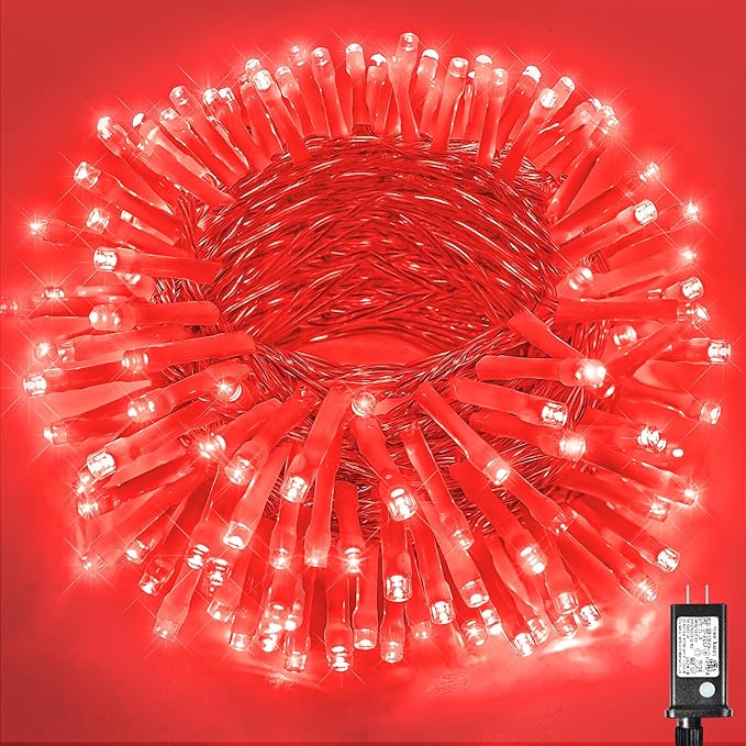 200 LED Red Christmas String Lights, 66ft Clear Wire 8 Modes, Connectable Waterproof Plug-in Twinkle Fairy Lights for Tree Bedroom Indoor Outdoor Christmas Decorations