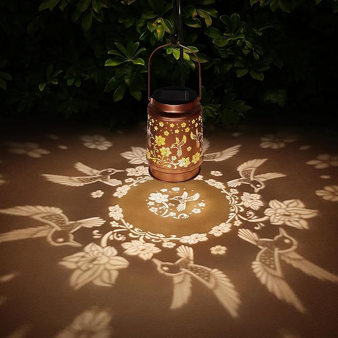 2 Pack Solar Lanterns Outdoor Waterproof Hummingbird Garden Decor Birthday Gifts for Women Mom Grandma Hanging Solar Lights Metal Solar Decoration Outside for Yard, Patio, Backyard, Porch