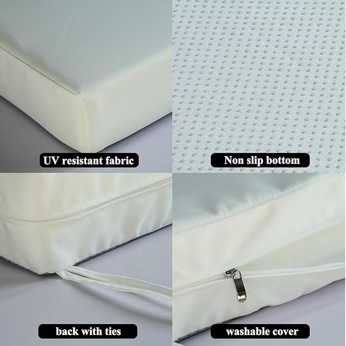 20x20 inch Patio Chair Cushions Non Slip Bottom Chair Pad with Ties Waterproof Square Outdoor Seat Cushion Replacement for Garden Swing Furniture Set of 2, White