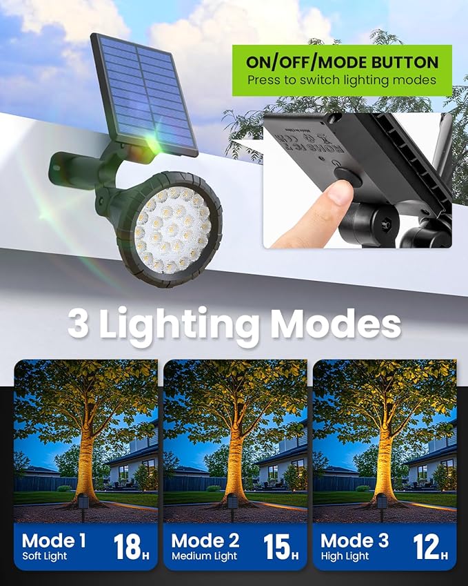 Solar Spot Lights Outdoor, Flag Pole Light Solar Powered Accent Halloween Lights, Waterproof Landscape Spotlights for Tree, House, Yard, Garden, Christmas Decorations-6 Pack Warm White