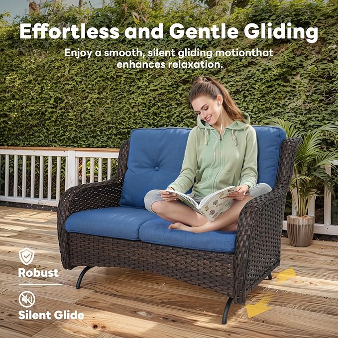 4 Piece Patio Furniture Set with Fire Pit Table - 41inch 50000 BTU Propane Fire Pit Table with High Back Loveseat Glider Chair and 2 Swivel Rocker Chair for Casual Gathering