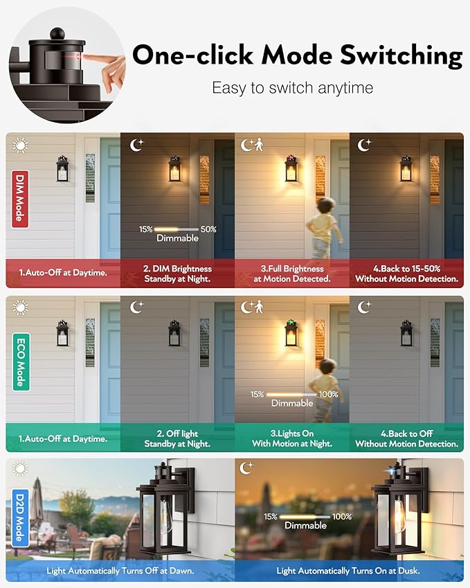 VIANIS Exterior Lights for House with Motion Sensor, Brown Dusk to Dawn Outside Lights for House, Oil Rubbed Bronze Exterior Lighting Fixtures for Garden, Garage, Doorway,Aluminum,Hardwired, Non-solar