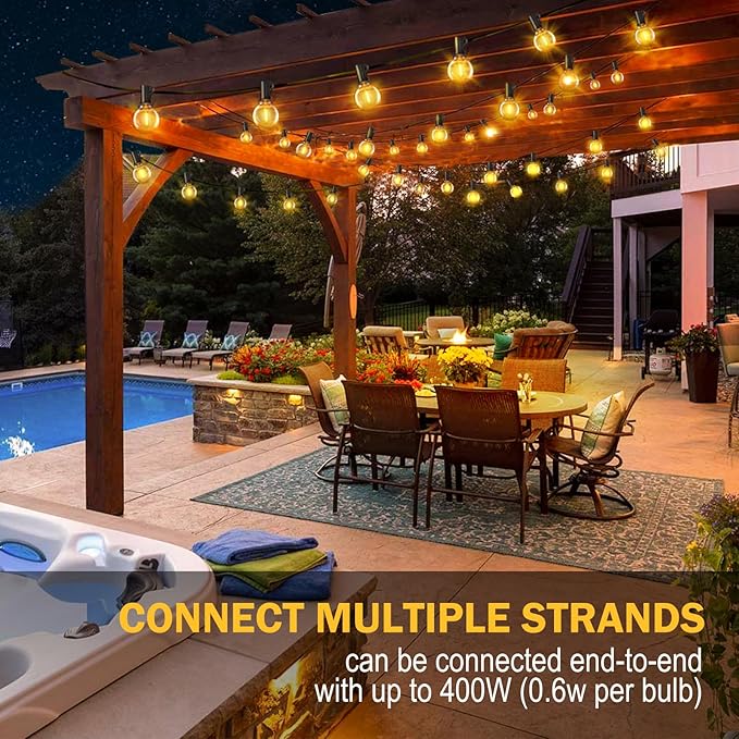 Outdoor String Lights with Dimmer, 2 Pack 35.5FT LED Patio Lights for Outside with 15+1 Shatterproof G40 Globe Bulbs UL Listed IP65 Waterproof Hanging Lighting for Backyard Balcony Bistro Party Decor