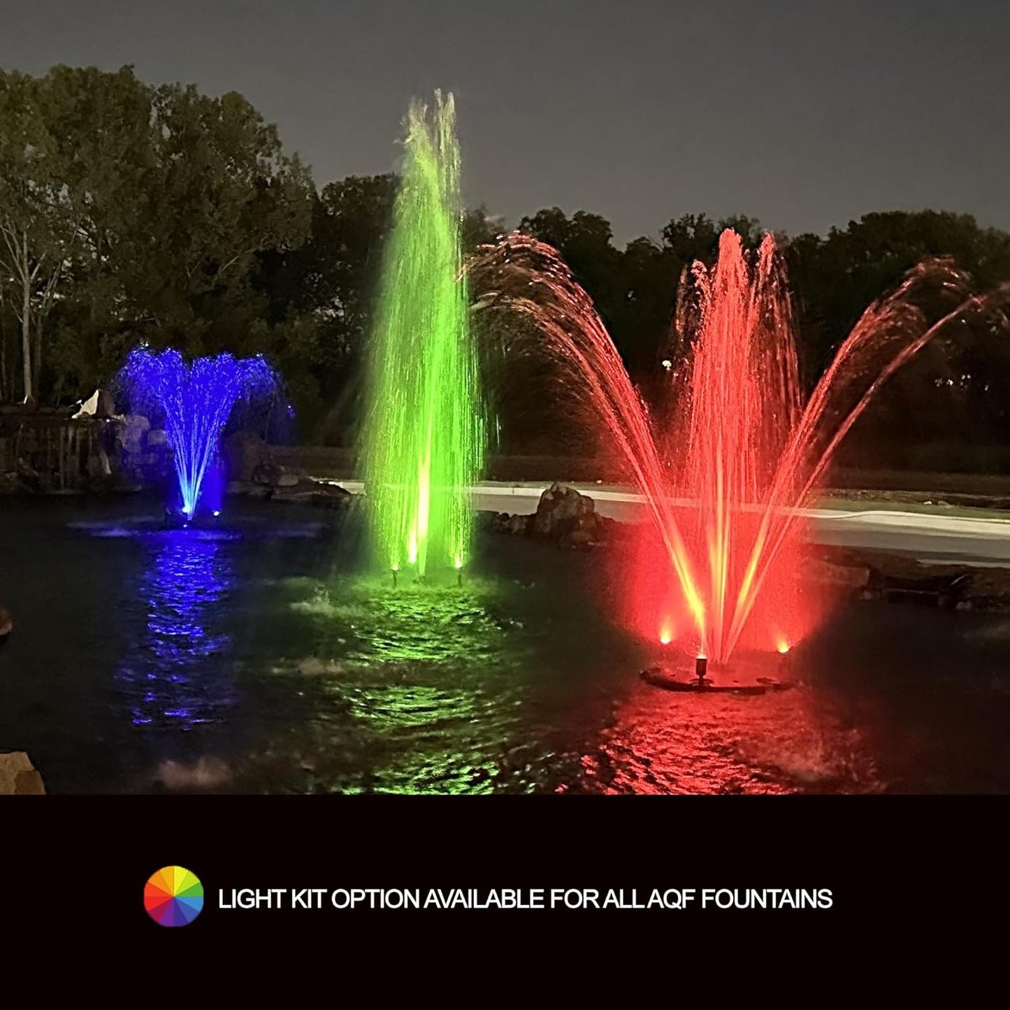 HALF OFF PONDS Floating Fountain – 1.2 HP Pond Aerator, 200' Cord – 10,000 GPH Water Pump – 11 Spray Patterns - Color-Changing LED Lights - for Large Ponds, Lakes & Water Gardens