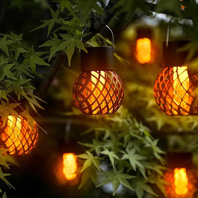 GIGALUMI 24 Pack Solar Lanterns for Outside,Solar Hanging Lights Outdoor Waterproof with Flickering Flame,Solar Powered Outdoor Lights Garden Decor for Yard,Patio,Tree,Camping,Festival Decoration