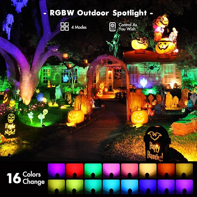 LemonBest Landscape Lighting - 6W RGB Color Changing Halloween Landscape Lights 120V Christmas Outdoor LED Spotlight with Remote Control Waterproof Spot Lights for Yard Garden Patio Driveway (1 Pack)