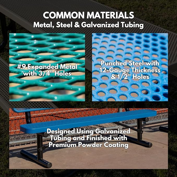 Coated Outdoor Furniture Heavy-Duty Outdoor Bench Thermoplastic Coated, Expanded Metal, Commercial-Grade Seating, Made in America (Inground Without Back, 6 Ft, Red)