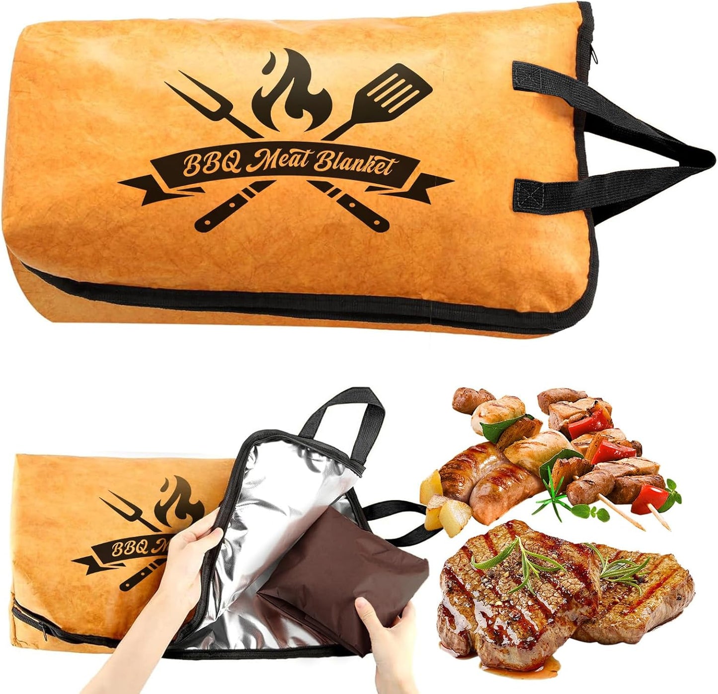BBQ Blanket for Resting Meat, 22 in Smoker Meat Resting Blanket, Reusable Insulated Waterproof BBQ Accessories Resting Bag with Wide Mouth for Large Brisket/Beef/Pork Ribs - Gift for Men